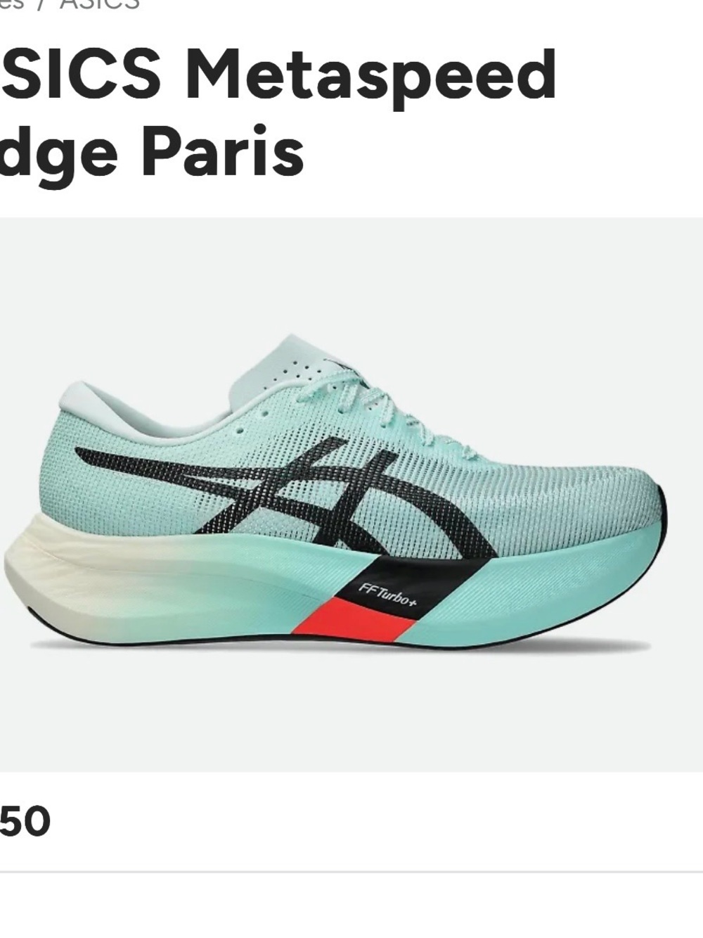 Asics Women’s Metaspeed Racing Shoe — Mint, Black, Red Accent W6 / M 7.5